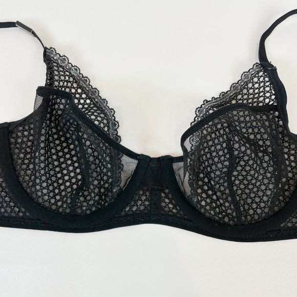NWOT Victoria's Secret Bra 32D Unlined Demi Black Lace - Picture 1 of 11